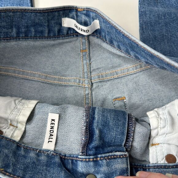 NWT GRLFRND Kendall Med Wash Amelia Distress Knee High Waist Raw Hem Jeans 31 - Picture 7 of 15